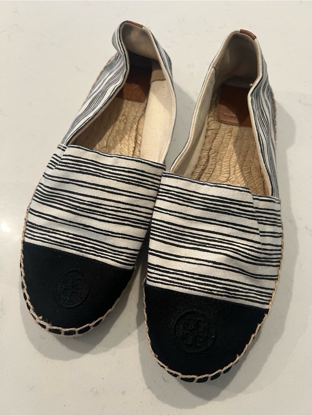 NWOT Tory Burch Black & White Striped Espadrille flats size 9.5